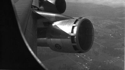 A close-up of the early 747 engines.