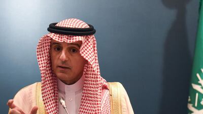 Saudi Arabia's Foreign Minister Adel Al Jubeir speaks during a press briefing at the airport in the capital Riyadh on April 29, 2018. Fayez Nureldine / AFP