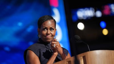 Former US first lady Michelle Obama on stage during the second day of the Democratic National Convention, on August 20, in Chicago, Illinois. Getty Images / AFP