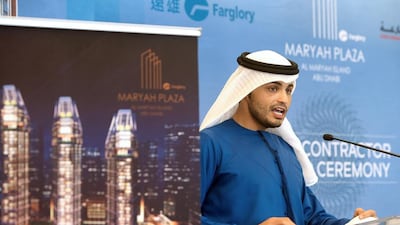 Talal Saleh, Al Fara’a Group’s vice chairman, announces yesterday that his group was awarded the main contract to build Maryah Plaza by the Taiwan-based developer Farglory. Ravindranath K / The National