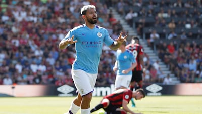 Manchester City's Sergio Aguero celebrates scoring their third goal in a 3-1 win at Bournemouth in the Premier League. Reuters