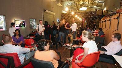 Twitter and Facebook users socialise at Wednesday's GeekFest evening in Dubai.