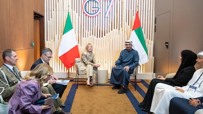 Sheikh Mohamed with Italian Prime Minister Giorgia Meloni. UAE Presidential Court