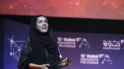 Amna Al Nowais wins the Muhr Emirati Best Short award for her film Omnia. All photos by Sarah Dea / The National