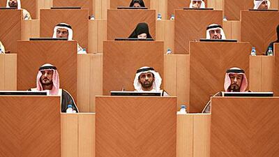 Ministers and members attend the third session of the 15th FNC legislative chapter yesterday.