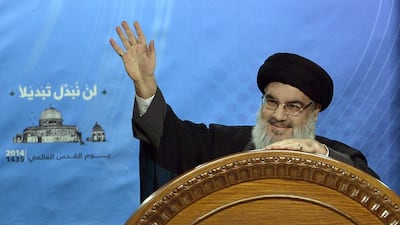 Hassan Nasrallah, Hizbollah's leader. The organisation knows that the best way to remain strong is to discredit Lebanon’s system of sectarian compromise. Wael Hamzeh / EPA