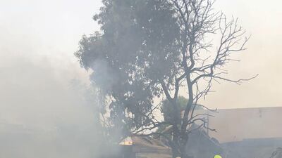 A fire broke out on Wednesday evening in a furniture warehouse in an industrial area in Kalba. Courtesy Sharjah Civil Defence