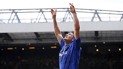 Frank Lampard celebrates a goal against Liverpool.