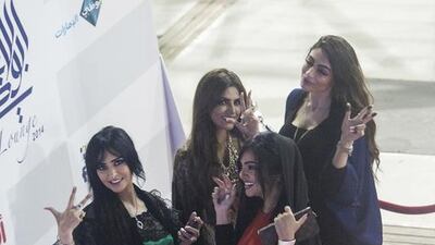 Rehab, Taghreed, Shaima, Samah at the Abu Dhabi Media Racing Lounge and yacht in Yas Marina during the Etihad Airways Formula One Abu Dhabi Grand Prix.