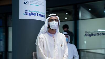 Sheikh Mohammed bin Rashid, Vice President and Ruler of Dubai, attends the launch of The Digital School. Courtesy: Sheikh Mohammed bin Rashid Twitter