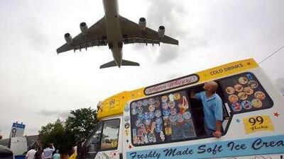 An Airbus A380 takes to the skies at Farnborough International Airshow, the world's largest showcase for the aviation industry.