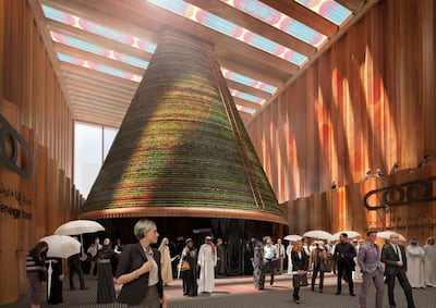 The Netherlands’ pavilion will harvest water, energy and food in a cone-shaped vertical farm.