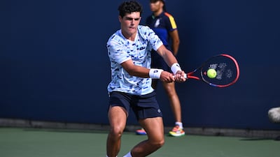 Karim Bennani in action during a junior boys' singles match at the 2024 US Open. Rhea Nall / USTA