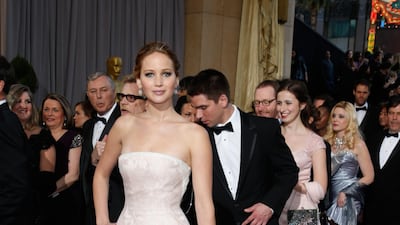 Actress Jennifer Lawrence has topped the list of most-searched stars at the Oscars, partly because of this Dior haute couture gown she wore to the event in 2013. She famously fell up the stairs while collecting her award, making headlines around the world. AP
