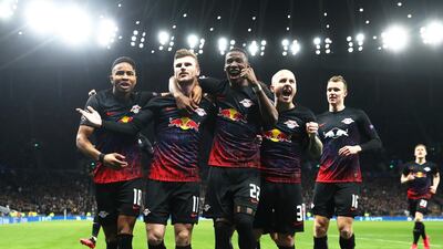 Timo Werner and teammates celebrate after scoring from the spot. Getty
