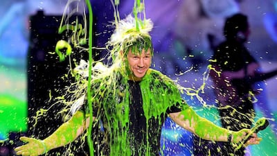 Mark Wahlberg gets slimed at the 27th Kids' Choice Awards. Kevin Winter / Getty Images / AFP / March 2014