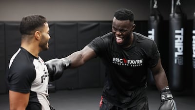 'Reug Reug' shares a joke in training in Dubai where is preparing to face ONE heavyweight champion Anatoly Malykhin.