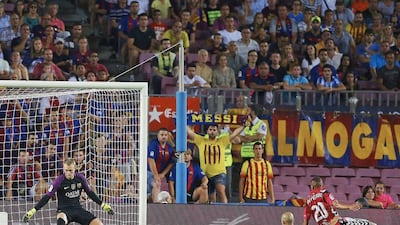 Deportivo Alaves striker Deyverson scores the opening goal. Alejandro Garcia / EPA