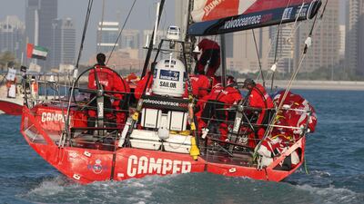 Team Camper with Emirates Team New Zealand completes leg two, Cape Town South Africa to Abu Dhabi. Mike Young / The National
