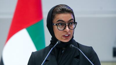 Noura Al Kaabi, the UAE Minister of State, delivers a speech for the International Holocaust Remembrance Day at the Zayed University in Abu Dhabi. Victor Besa / The National