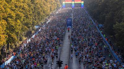 Athletes at the start of the Berlin Marathon on Sunday, September 26. Getty