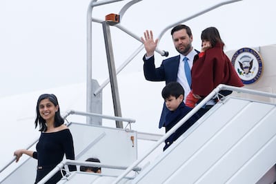 US Vice President JD Vance arrives in Paris with his wife Usha and their children, before the AI summit in the city. AFP