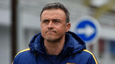 Barcelona manager Luis Enrique shown on Friday arriving to his press conference ahead of Saturday's el clasico against Real Madrid. Lluis Gene / AFP / April 1, 2016