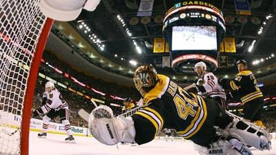 Tuuka Rask could not block a shot from Patrick Kane as the Bruins were beaten. Harry How / AP Photo