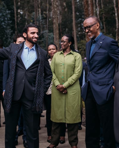 Rwandan President Paul Kagame and the First Lady are welcomed to One&Only Gorilla's Nest by Mohammed Al Shaibani, Chairman of Kerzner International.