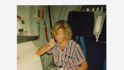 Alex Atack’s mother, Dawn, on a British Airways flight. Alex Atack
