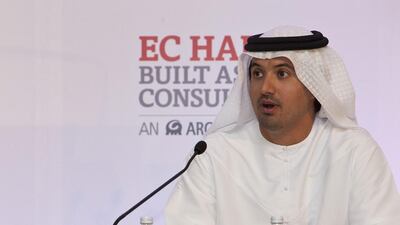 Helal Saeed Al Marri, director general of Dubai Tourism and Commerce Marketing, in discussion at the Destination Dubai 2020 conference in Dubai on Tuesday. Antonie Robertson/The National