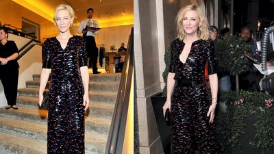 This black sequined Armani gown was worn by Cate Blanchett for the Giorgio Armani dinner party in 2014, and again for the Harper's Bazaar Women of the Year Awards in 2019. Getty