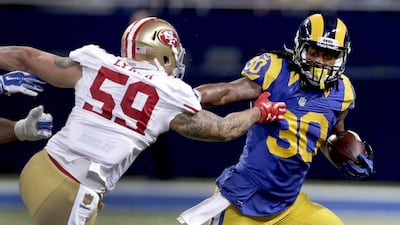 St Louis Rams rookie running back Todd Gurley, right, has averaged well over 100 yards a game in his first four outings. Tom Gannam / AP Photo