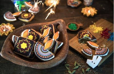 Looshi’s has created special Rangoli-inspired cookies, which will be deliverred to customers who order from Deliveroo Editions kitchens in Dubai. Courtesy Deliveroo