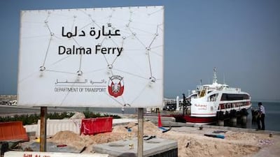 A ferry at Port Mugharaq in Jebel Danna prepares to leave for Dalma Island. The Department of Transport will be introducing new water ferry and taxi routes to all major islands in the next few years.