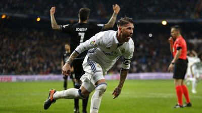 Sergio Ramos celebrates after scoring another late winner, this time against Deportivo La Coruna. Francisco Seco / AP Photo
