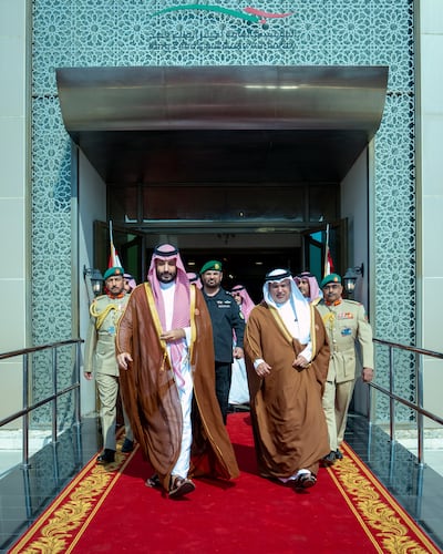 Saudi Crown Prince Mohammed bin Salman and Bahrain's Crown Prince Salman bin Hamad Al Khalifa in Manama. Photo: National Communication Centre - Bahrain