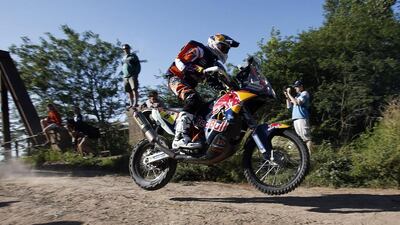 British rider Sam Sunderland, based out of Dubai, races during the first stage of the 2015 Dakar Rally on Sunday. Sunderland won the stage to Villa Carlos Paz. Felipe Trueba / EPA