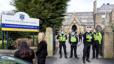 Police were called to Batley Grammar School following protests. SWNS