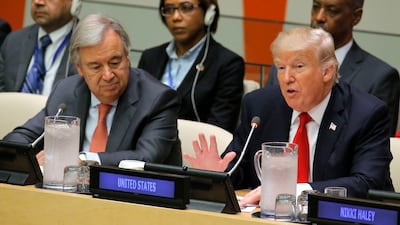 UN Secretary General Antonio Guterres and US president Donald Trump at the UN in 2017. Reuters