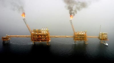 An oil platform at the Soroush oilfields, south of Tehran. Reuters