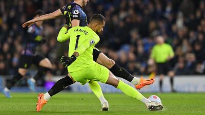 BRIGHTON RATINGS: Robert Sanchez - 5: Caught in possession by Kane early on and was relieved when England striker failed to finish. Wrong-footed by deflection on Spurs’ first goal, made it easy for Kane by charging off his line ahead of second. AFP