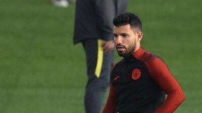Sergio Aguero of Manchester City in action during the training session. Chris Brunskill / Getty Images