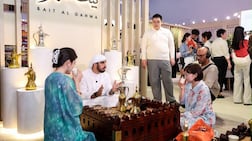 Coffee expert Obeid Al Kaabi demonstrates the preparation and serving of Emirati gahwa during Beijing International Book Fair. Wam