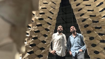 Construction of While We Wait installation, a new architectural pavilion designed by the Palestinian architects and designers Elias and Yousef Anastas Antonie Robertson / The National