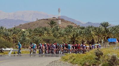 The peloton rides during the final stage of the Tour of Oman on Friday. Mohammed Mahjoub / AFP