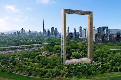 The Dubai Frame and Dubai skyline reimagined with greenery. Photo: Jyo John Mulloor