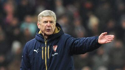 Arsenal manager Arsene Wenger gestures during the English Premier League match between Stoke City and Arsenal at the Britannia Stadium, Stoke on Trent, England, Sunday, Jan. 17, 2016. (AP Photo/Rui Vieira)