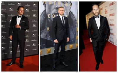 Who looks best in a tux - Henry Cavill, Charlie Hunnam or Tom Hardy? Antony Jones / Getty Images, Dave M. Benett / Getty Images, VALERIE MACON / AFP