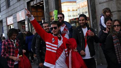 River Plate fans are seen ahead of the Copa Libertadores final in Madrid, Spain, REUTERS/Susana Vera